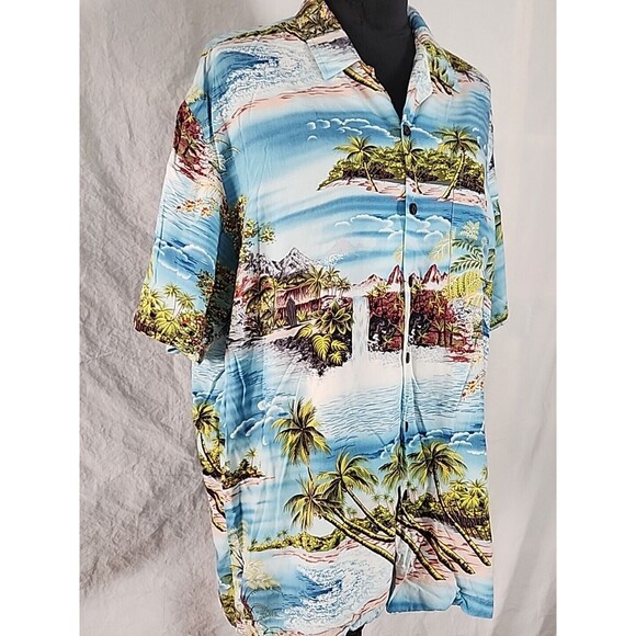 Kalaheo Mens XL Blue Hawaiian Print Short Sleeve Button Up Shirt Aloha Island - Picture 4 of 10